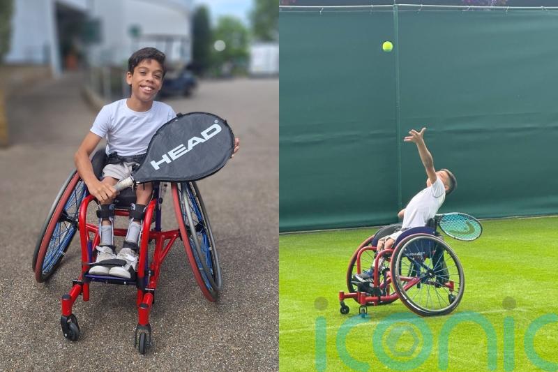 ‘I won’t be defined by my spine’ – boy with rare condition aims to reach top of wheelchair tennis to play at Wimbledon