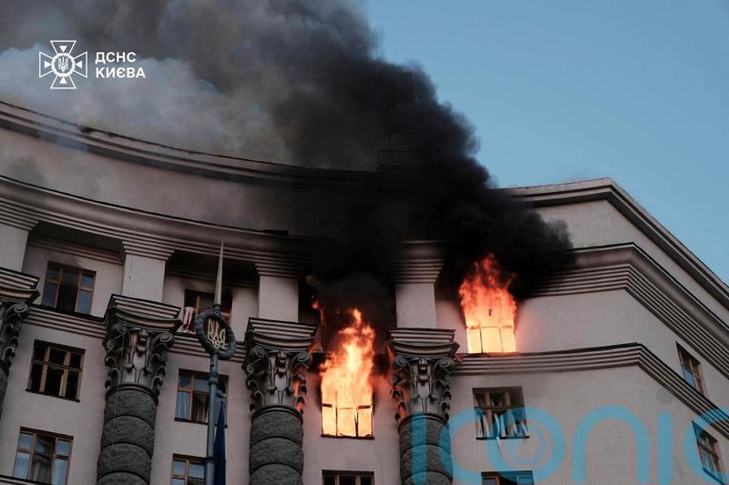 Government building damaged in Kyiv in largest Russian attack since war began
