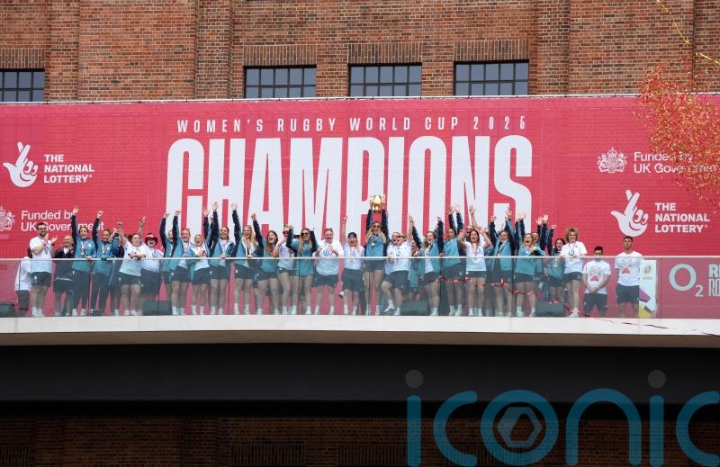 England fans brave rain for Red Roses’ World Cup victory party