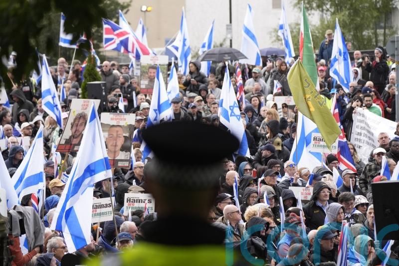 Hundreds turn out at rally marking two-year anniversary of October 7 attacks