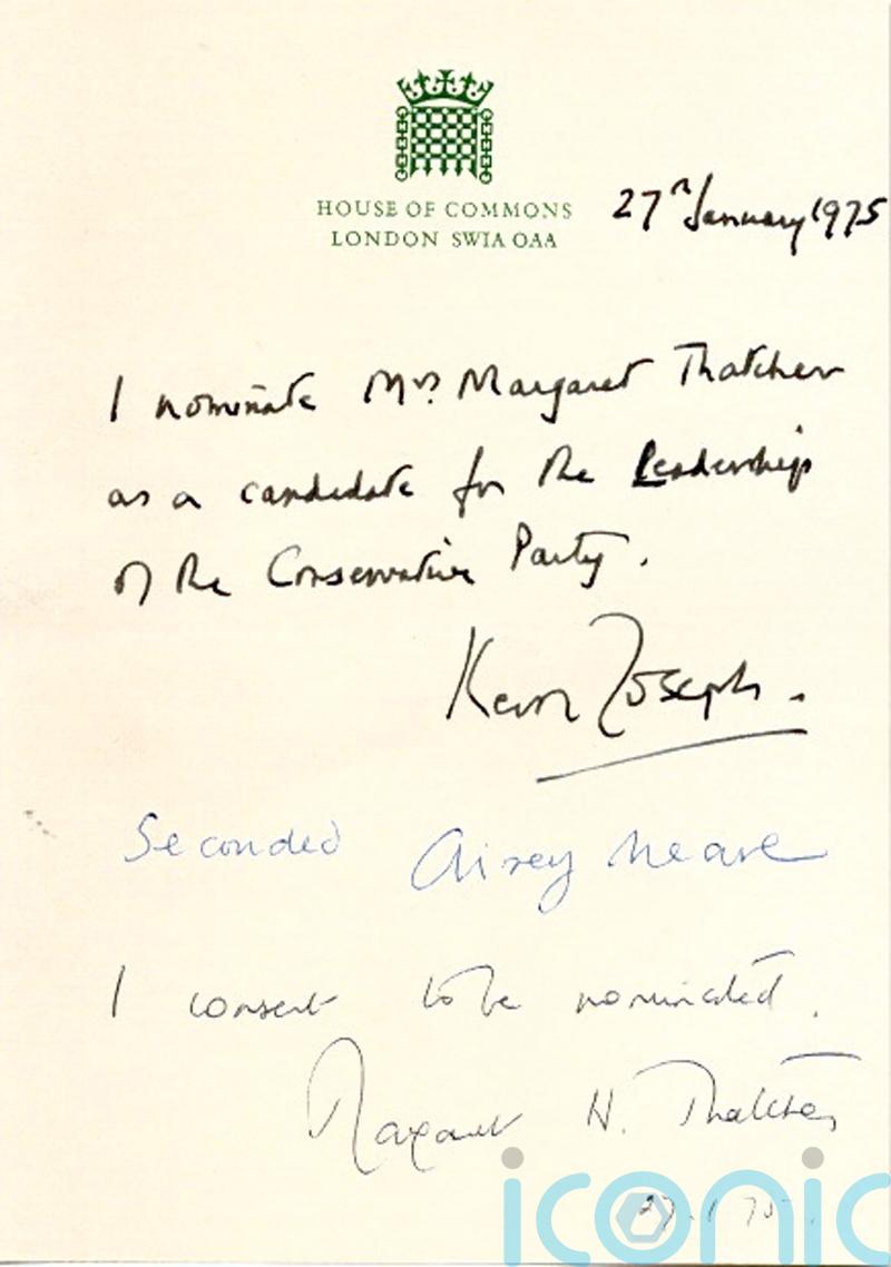 Margaret Thatcher’s 1975 Tory leadership nomination paper found in forgotten box