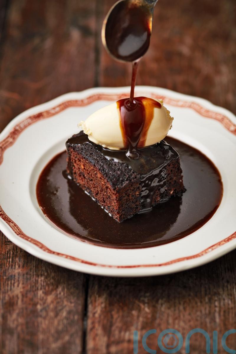 James Martin’s sticky toffee pudding with miso caramel sauce and clotted cream