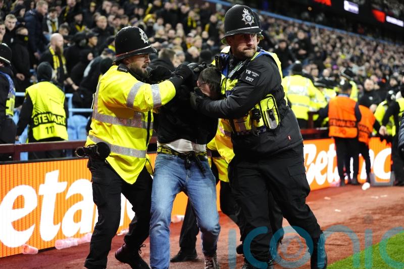 Two away fans arrested after broken seats thrown during Villa Park disorder