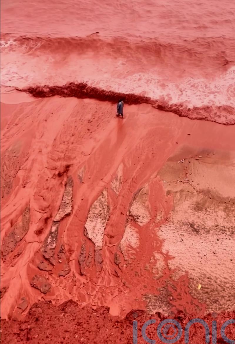 Rain creates crimson spectacle on Iran&rsquo;s Hormuz Island