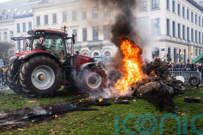 Farmers block roads in Brussels to protest over South American free trade deal