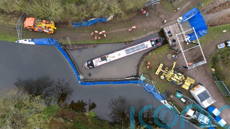 First of three stranded narrow boats refloated after Shropshire canal breach