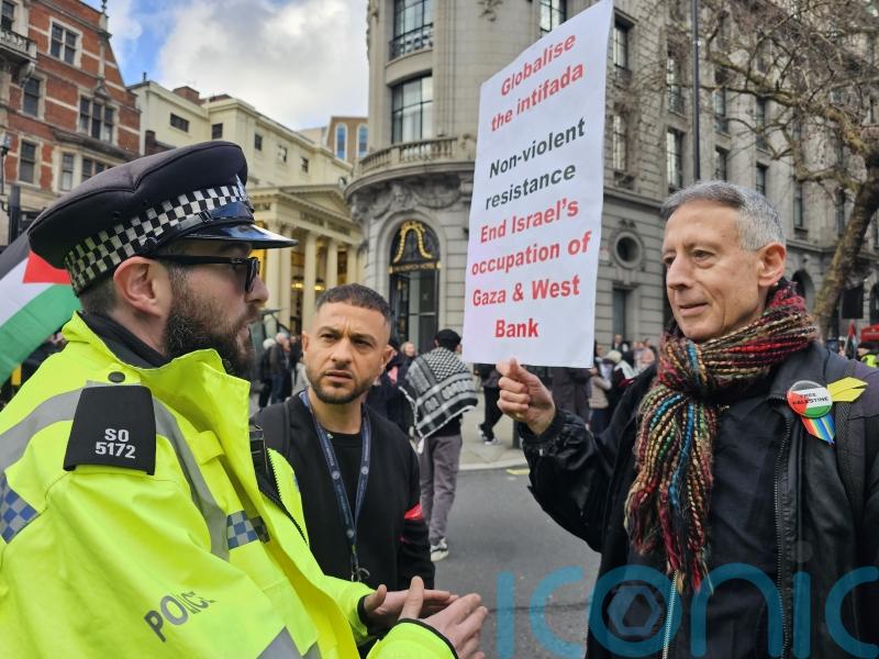 Peter Tatchell arrested at London Palestine march over &lsquo;intifada&rsquo; placard