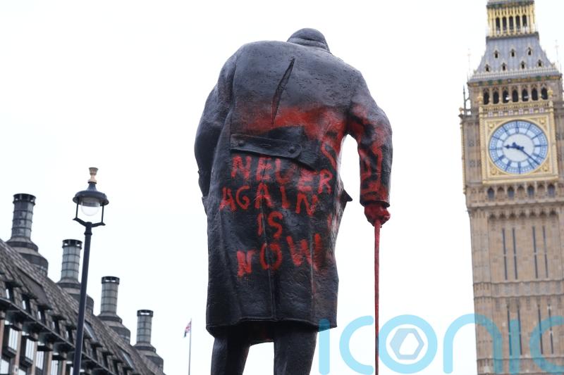 Winston Churchill statue daubed with graffiti calling him &lsquo;Zionist war criminal&rsquo;