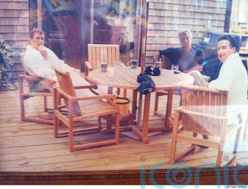 Andrew and Lord Mandelson pictured in bathrobes with Jeffrey Epstein
