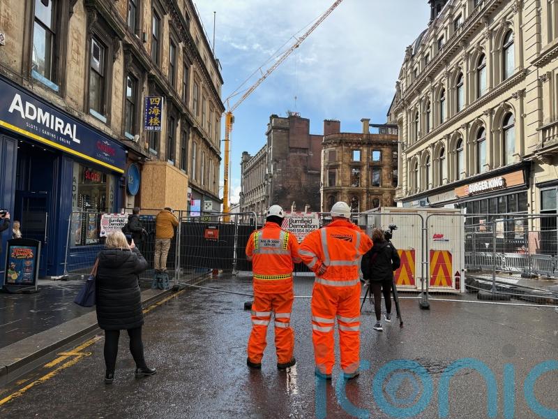Demolition of fire-damaged building near Glasgow Central begins