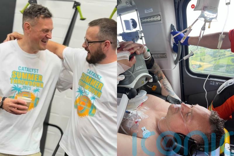 Dad-to-be, 41, who had cardiac arrest in gym class &lsquo;would not be here&rsquo; if not for quick-thinking gym owner&rsquo;s first aid