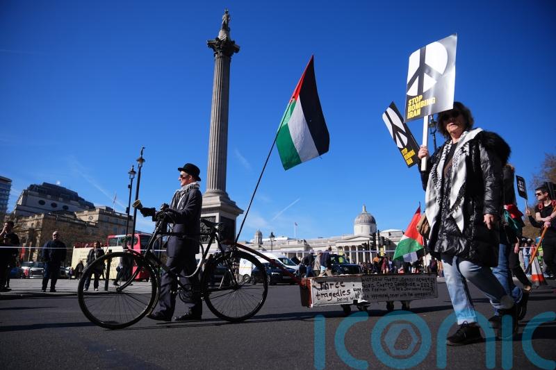 Hundreds march through London to protest against US and Israeli attacks on Iran