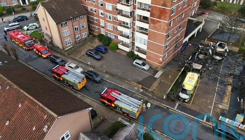 Dramatic footage shows the moment ambulance explodes in Golders Green