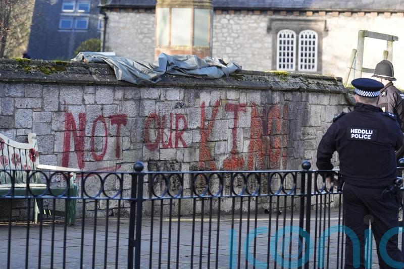 &lsquo;Not our King&rsquo; graffiti sprayed on cathedral in Wales ahead of Charles visit