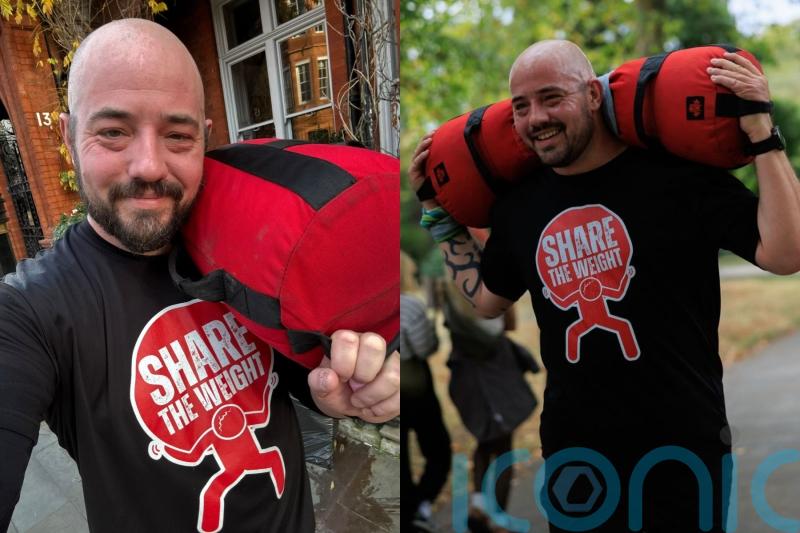 Dad ran London Marathon carrying 25kg &lsquo;bag of worries&rsquo; representing the &lsquo;unbearable weight&rsquo; of mental illness