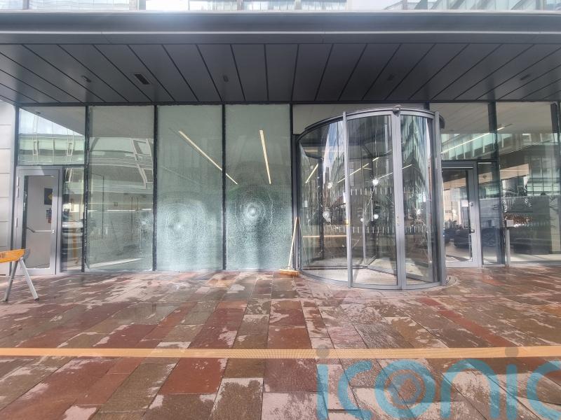 Office building in Glasgow has windows and doors smashed