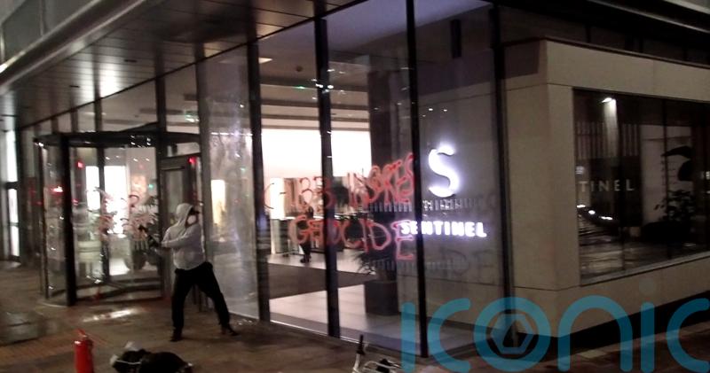 Video shows pro-Palestine activists vandalising Glasgow insurance office