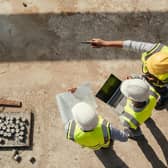 Construction workers on a site stock image